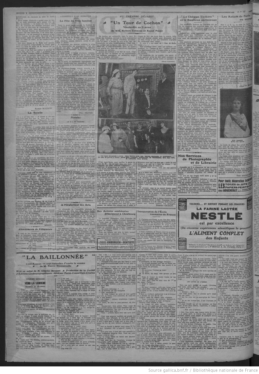 Comoedia édition du 02 juillet 1922 page 02 le chèque théâtre pour les banlieues 2 05