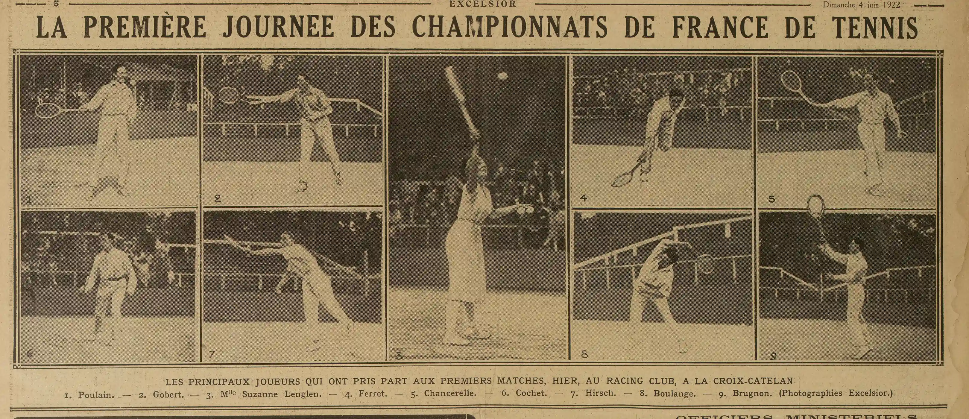 Excelsior journal illustré quotidien du 04 juin 1922 championnat de France de tennis Suzanne Lenglen page 06 05