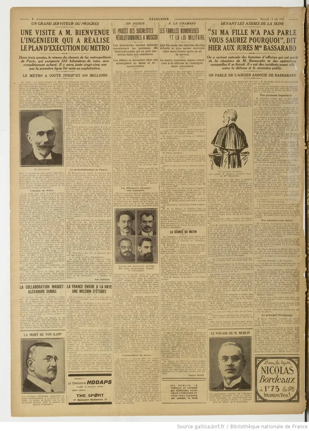 Excelsior journal illustré quotidien du 14 juin 1922 Alexandre Dumas contre famille Maquet page