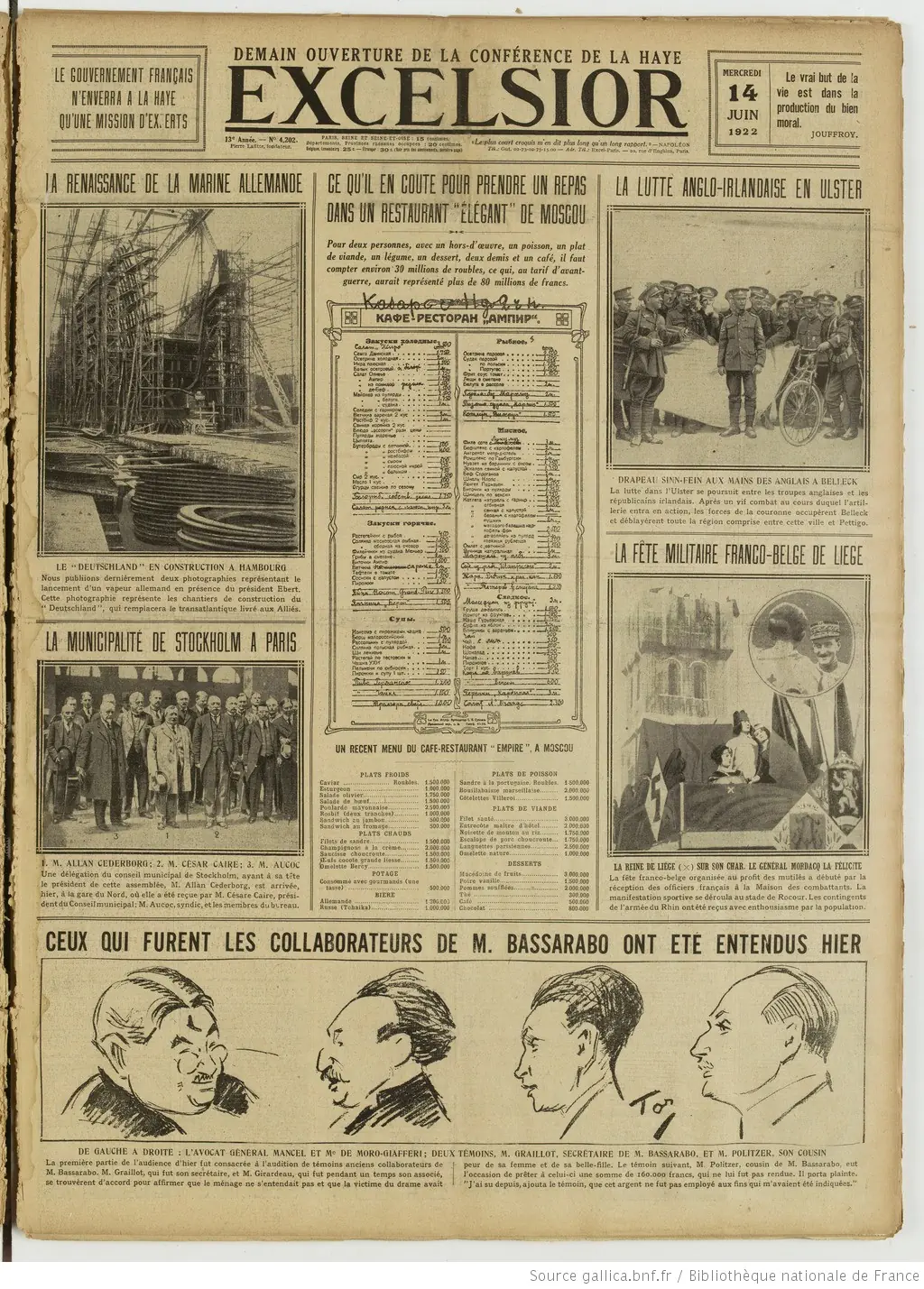 Excelsior journal illustré quotidien du 14 juin 1922 la une