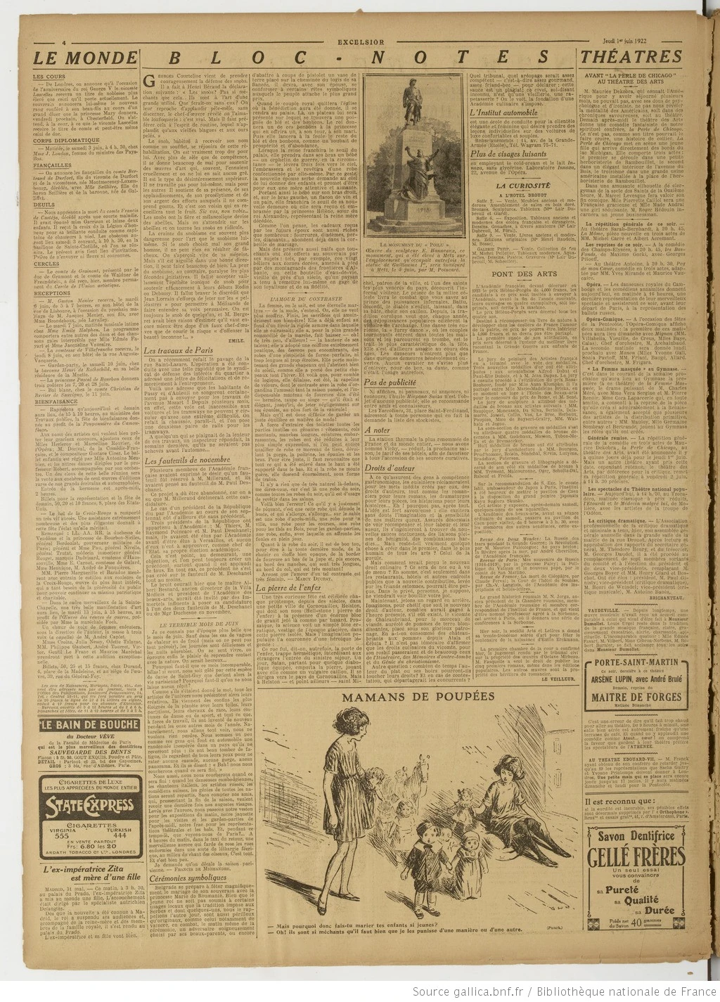 Excelsior quotidien année 1922 1er juin droits d auteur culinaire pge 05 1