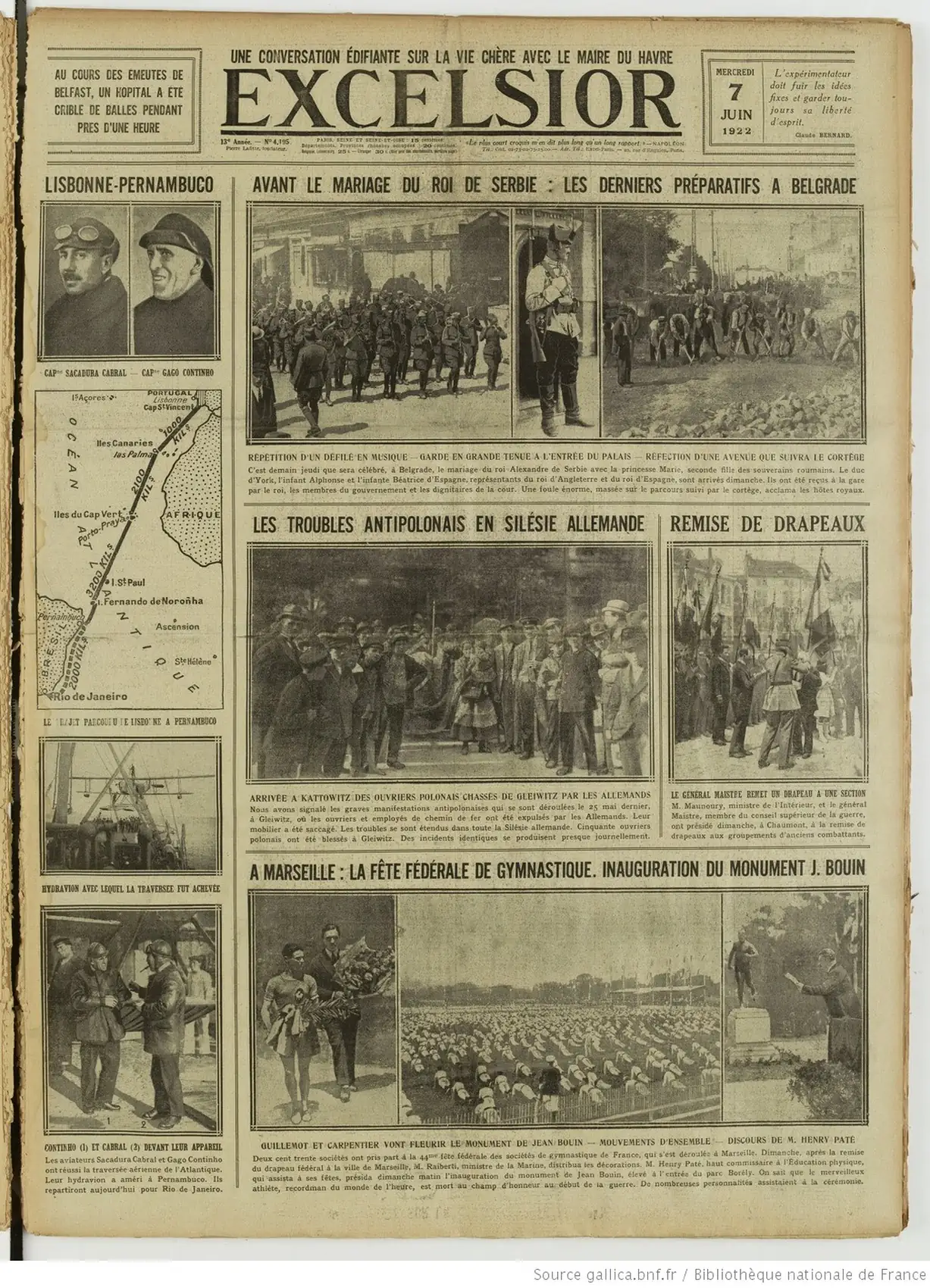 Excelsior quotidien édition du 07 juin 1922 Meyer maire du Havre combat la vie chère page