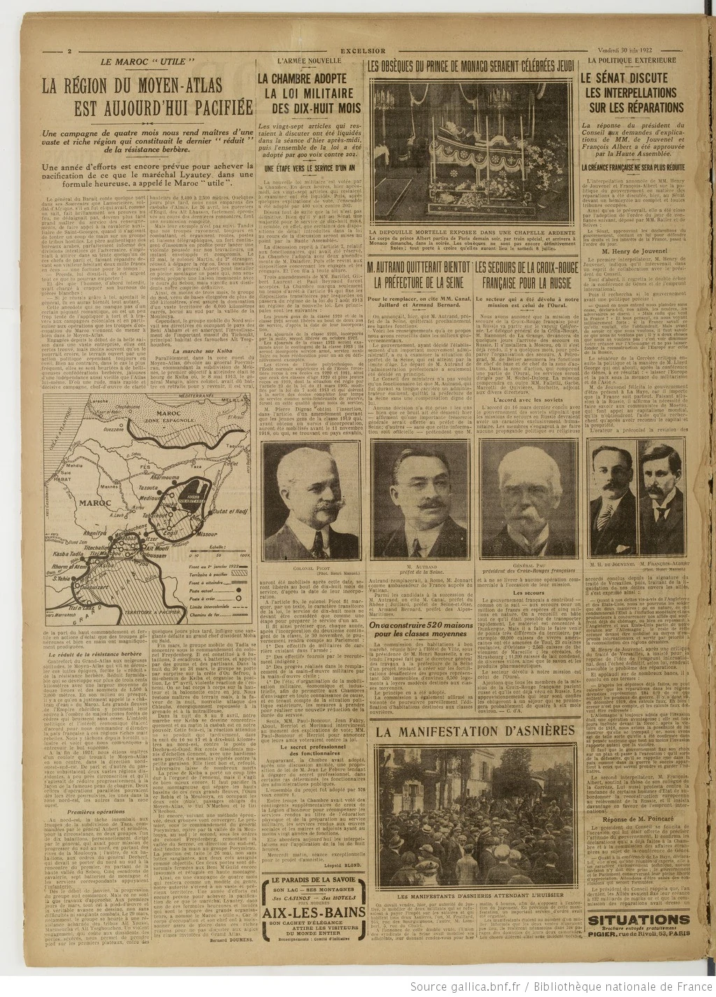 Excelsior édition du 30 juin 1922 la une la manifestation d Asnières 2 05