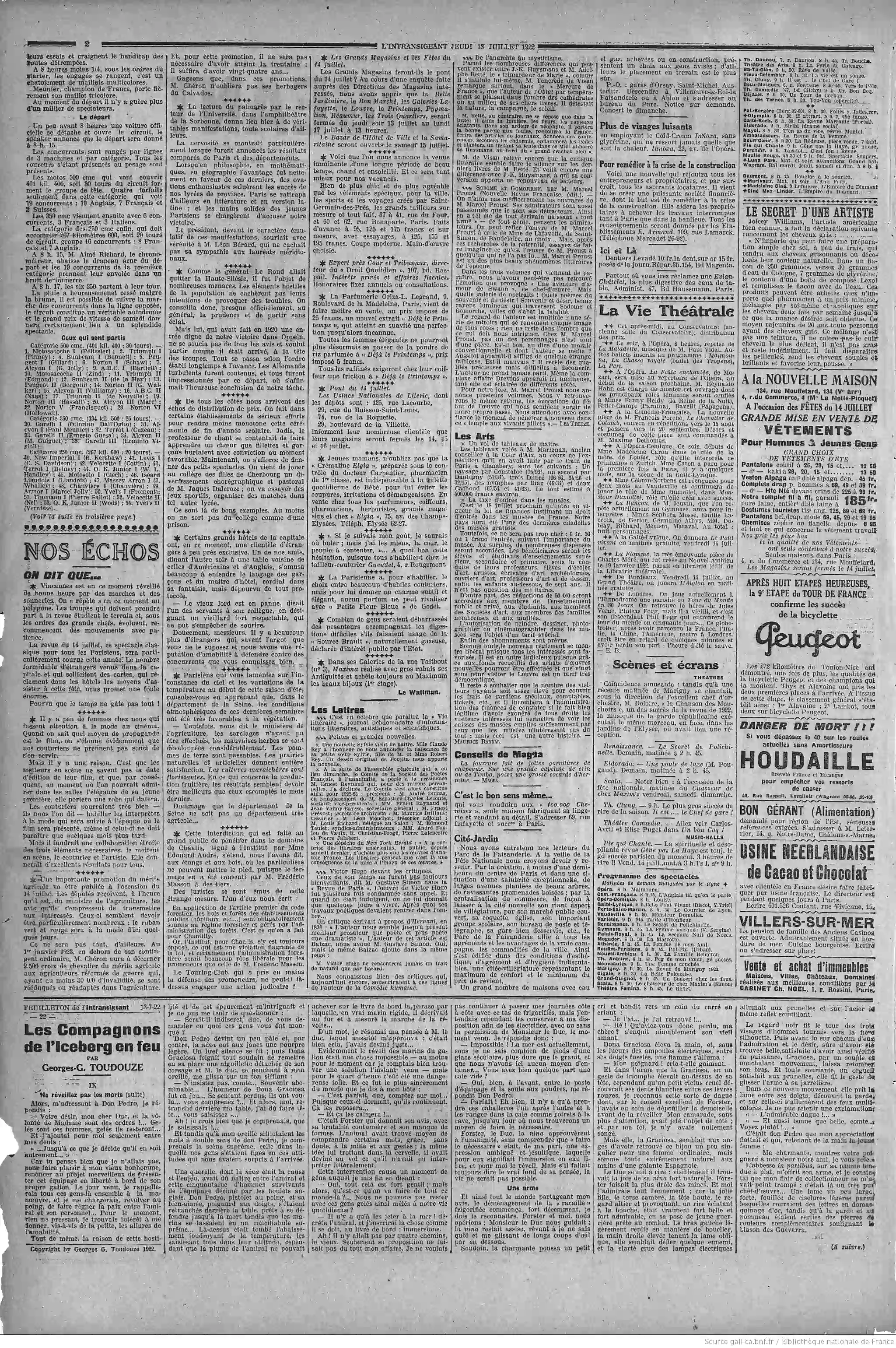 LIntransigeant édition du 13 juillet 1922 la page 02 la mode et le cinéma P2