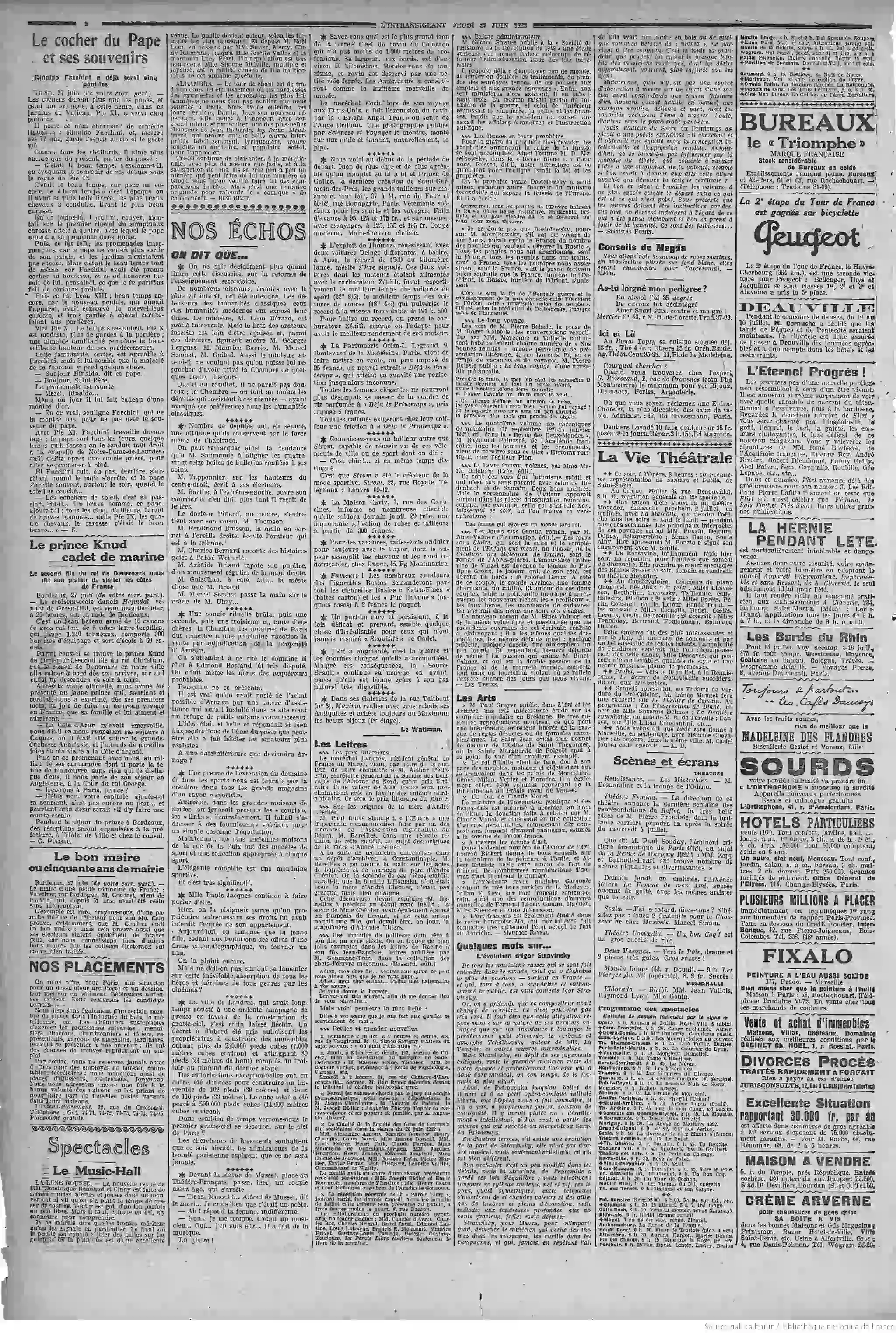 LIntransigeant édition du 29 juin 1922 page les tics des hommes politiques 2 05