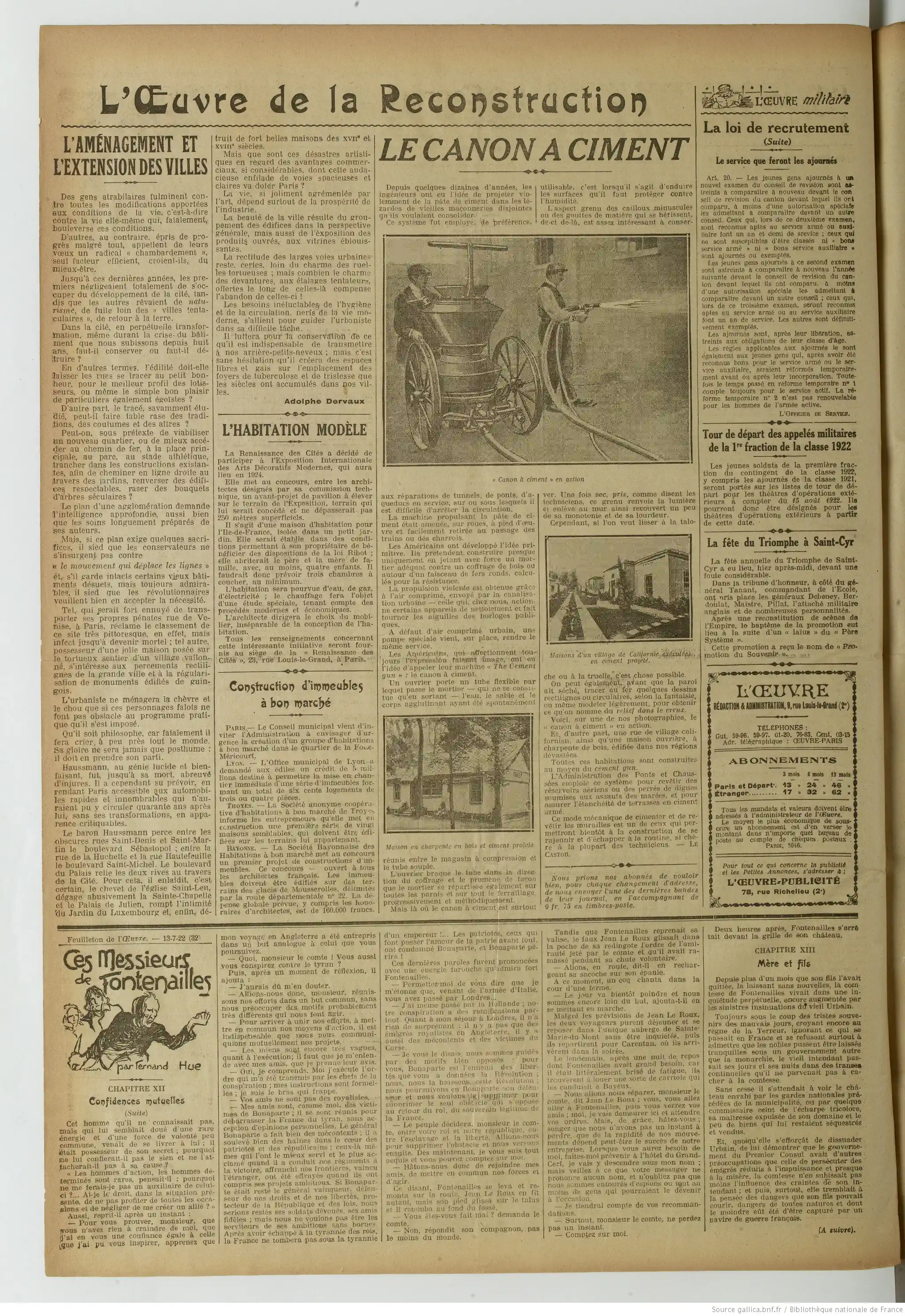 L Oeuvre édition du 13 juillet 1922 la page six l extension des villes P6