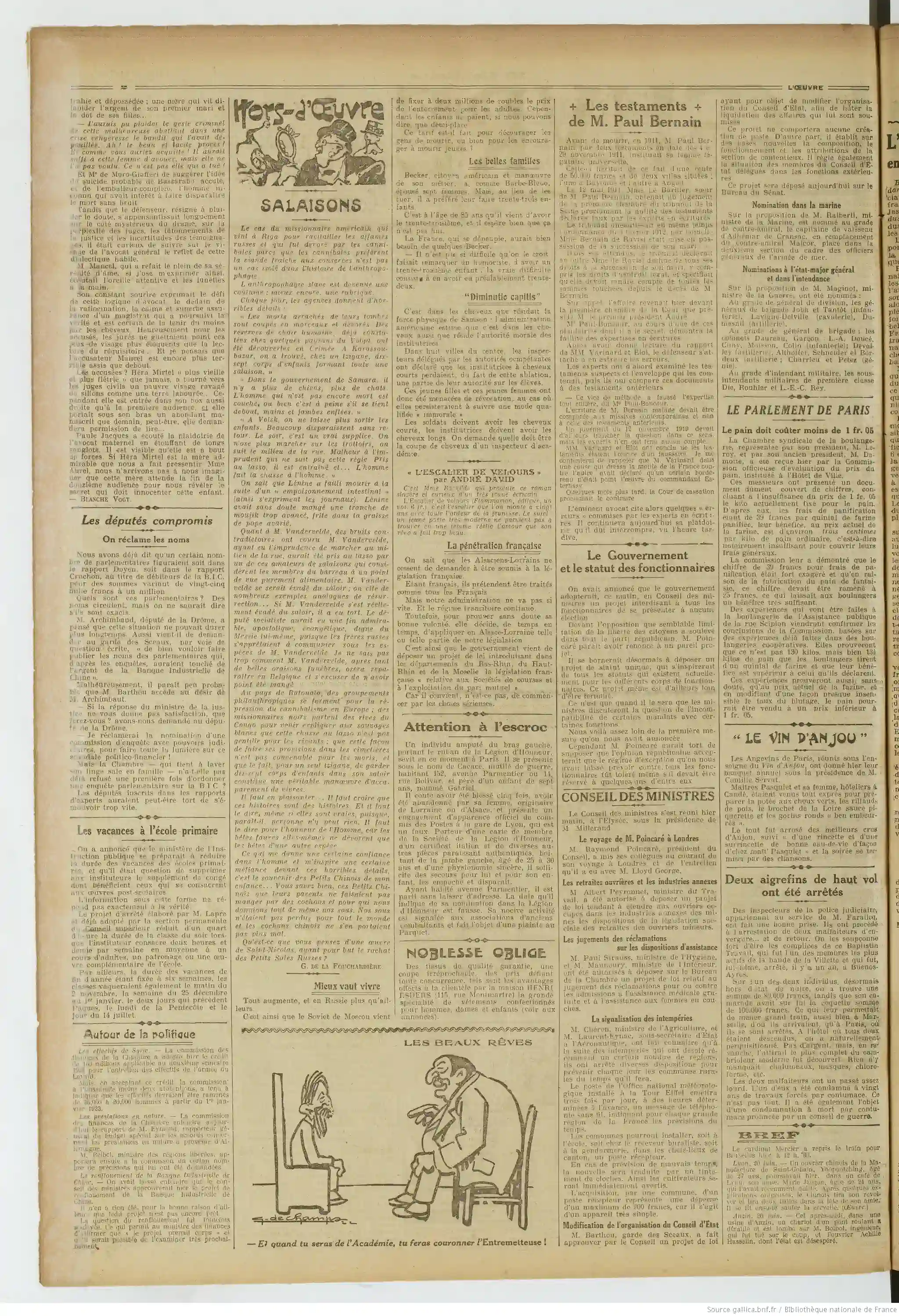 L Oeuvre édition du 21 juin 1922 on demande les nom des députés compromis page02