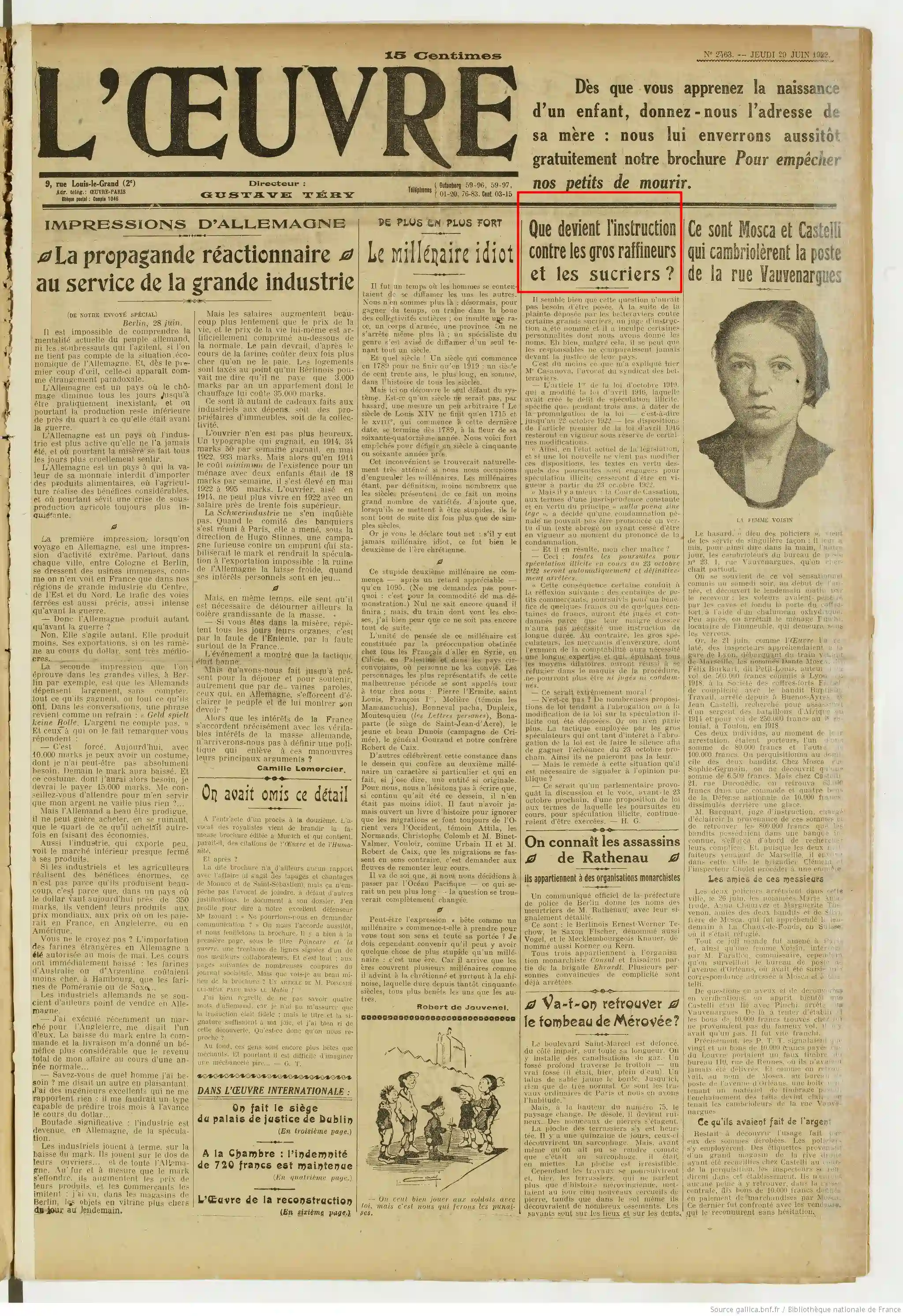 L Oeuvre édition du 29 juin 1922 la une que devient l instruction contres les gros raffineurs sucriers 1.jpeg 05