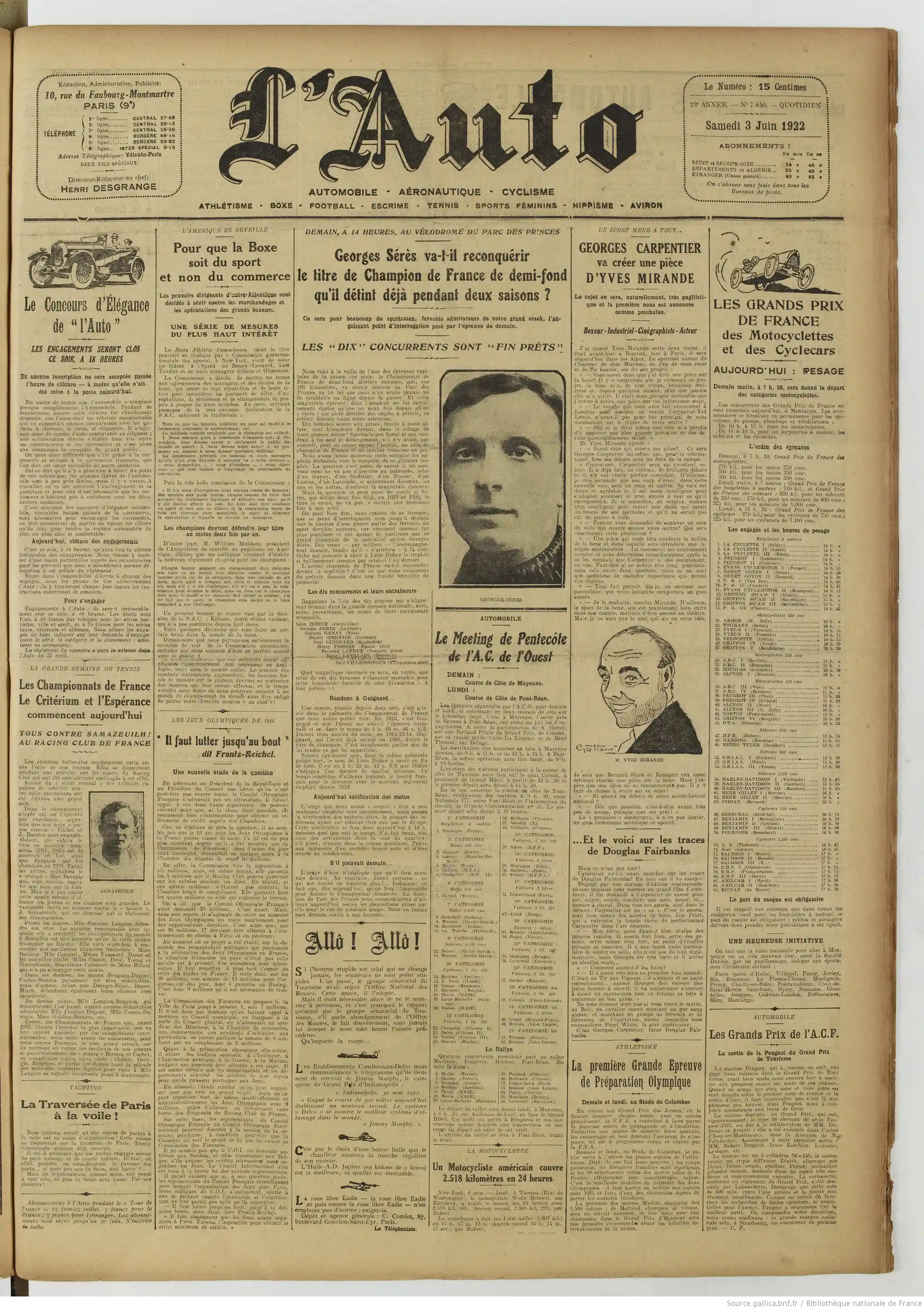 LAuto vélo article du 03 juin 1922 la boxe Goerges Carpentier 05 1