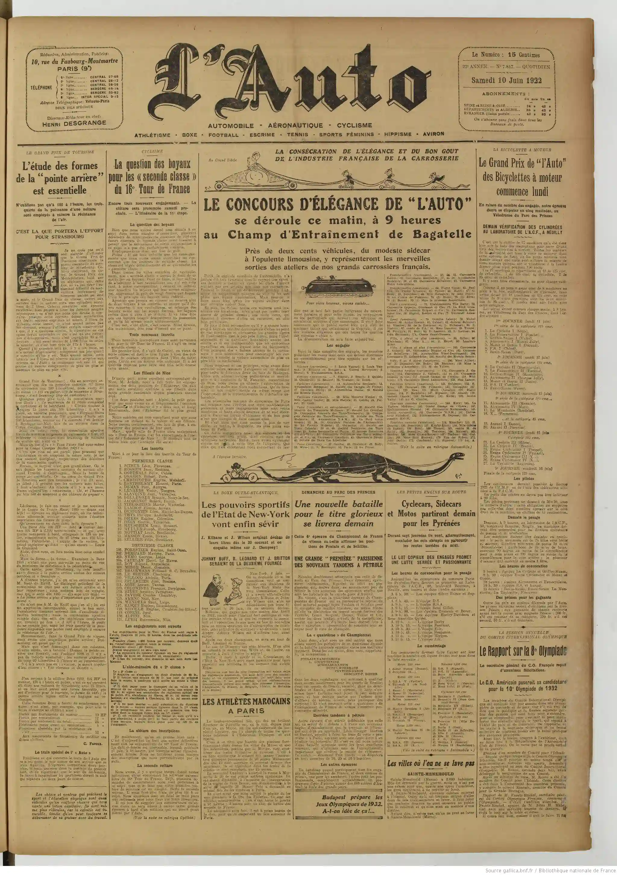 LAuto vélo sports du 10 juin 1922 page