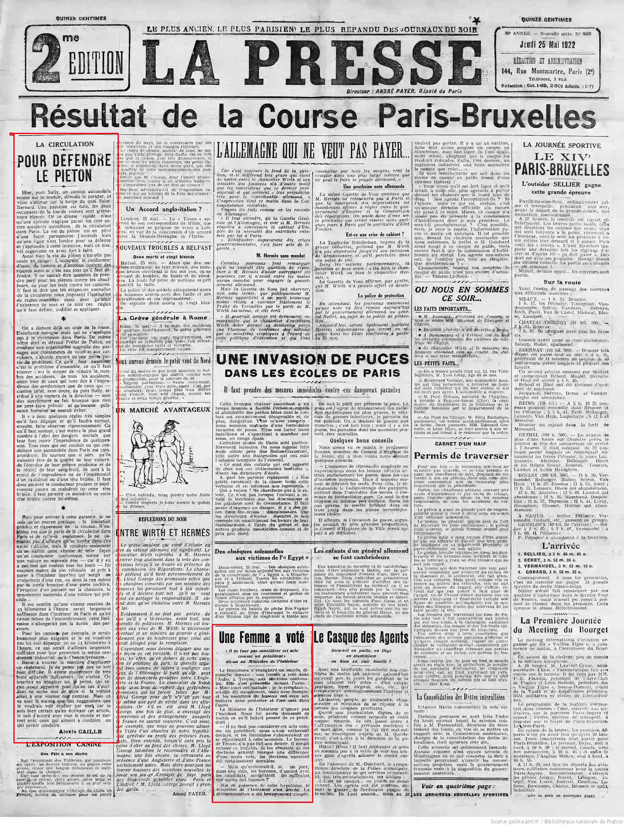 La Presse 25 mai 1922 code route piéton page une