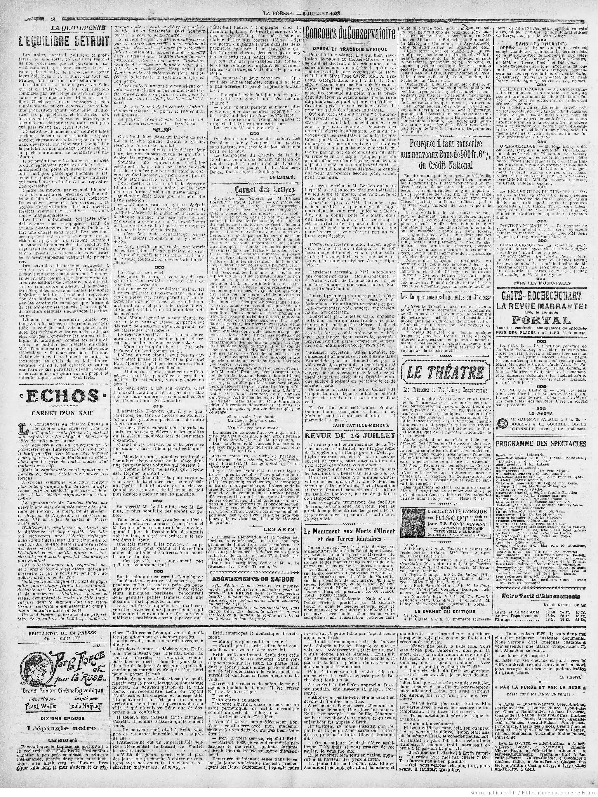 La Presse édition du 08 juillet 1922 la page l équilibre détruit 2 05