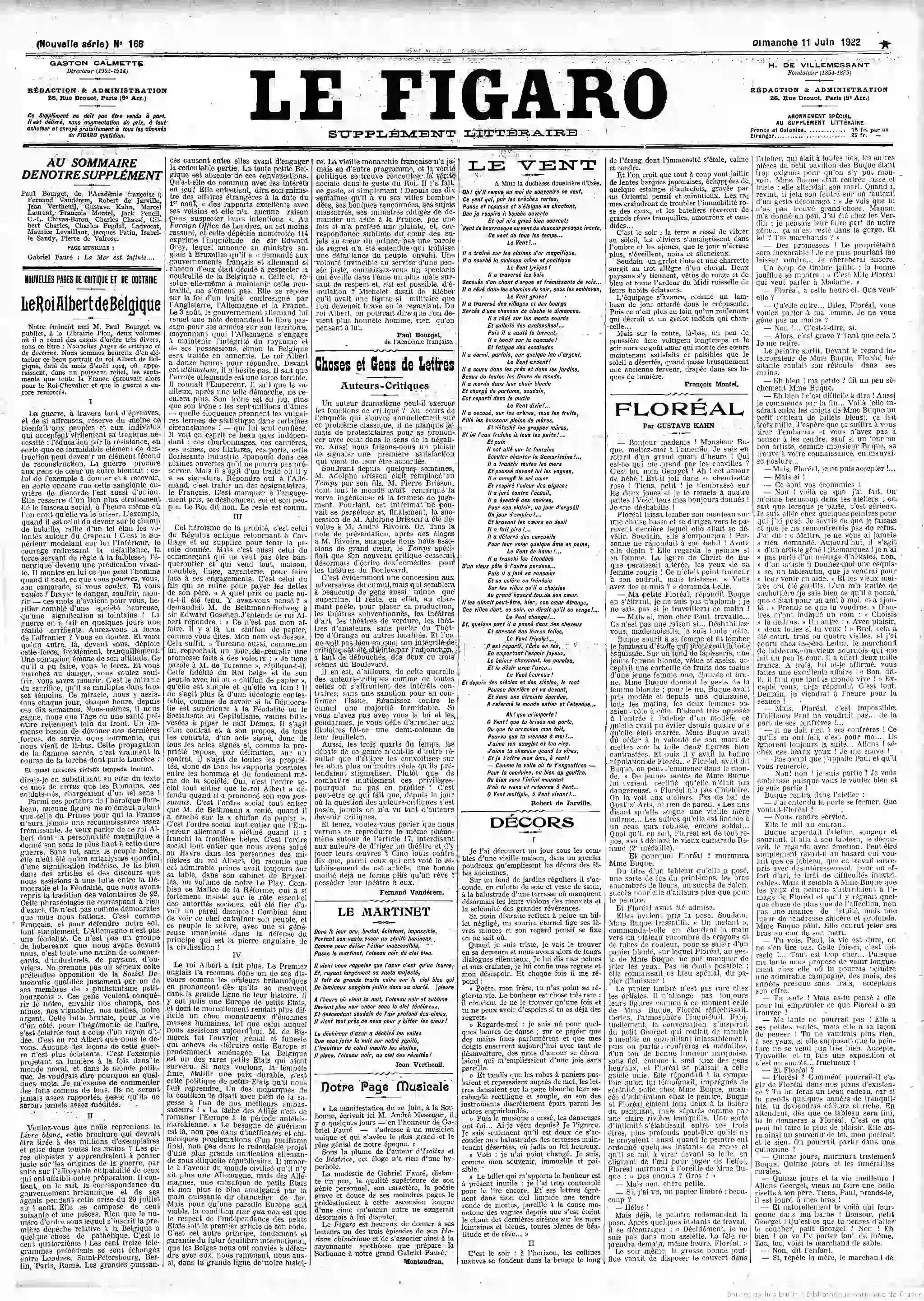 Le Figaro Supplément littéraire du 11 juin 1922 page