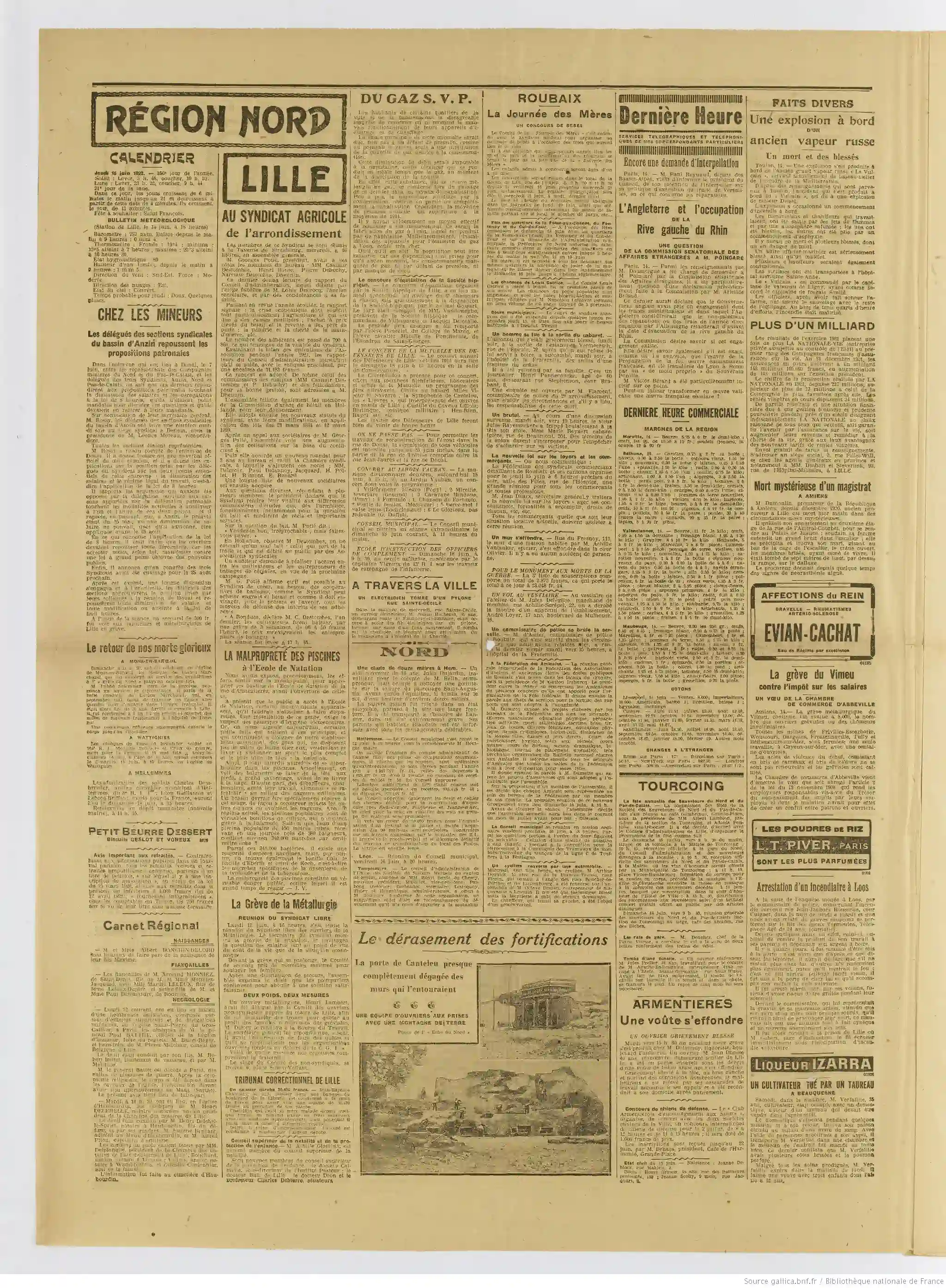 Le Grand écho du Nord du 16 juin 1922 fortifications Lille page 2