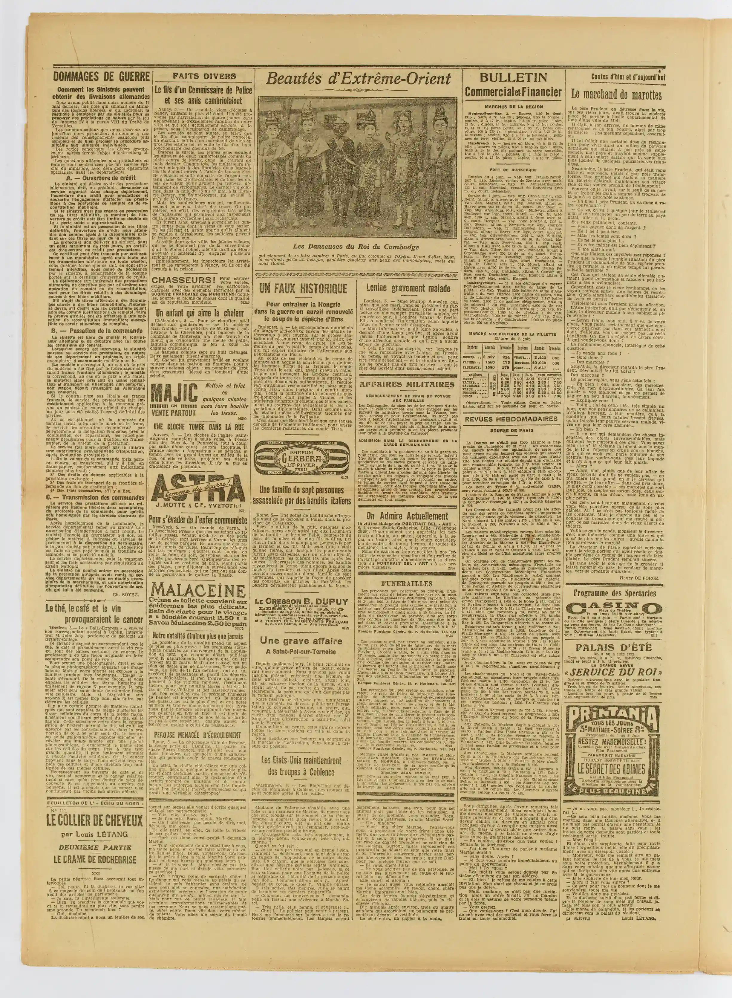 Le Grand écho du Nord édition du 07 juin 1922 le Professeur John Joly affirme le café le vin et le tabac favorables au cancer page