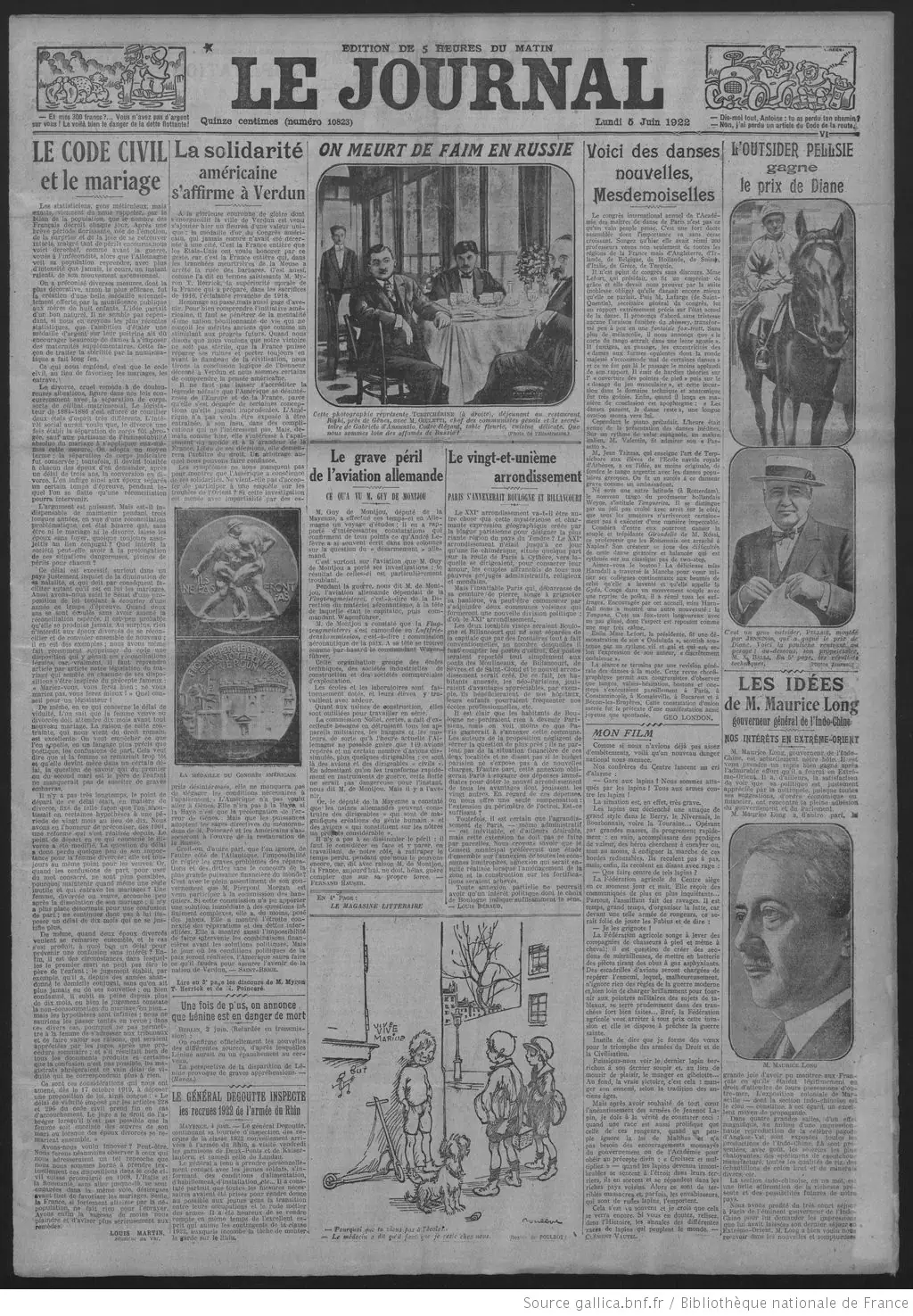 Le Journal du 05 juin 1922 Boulogne 21éme arrondissement de Paris la une