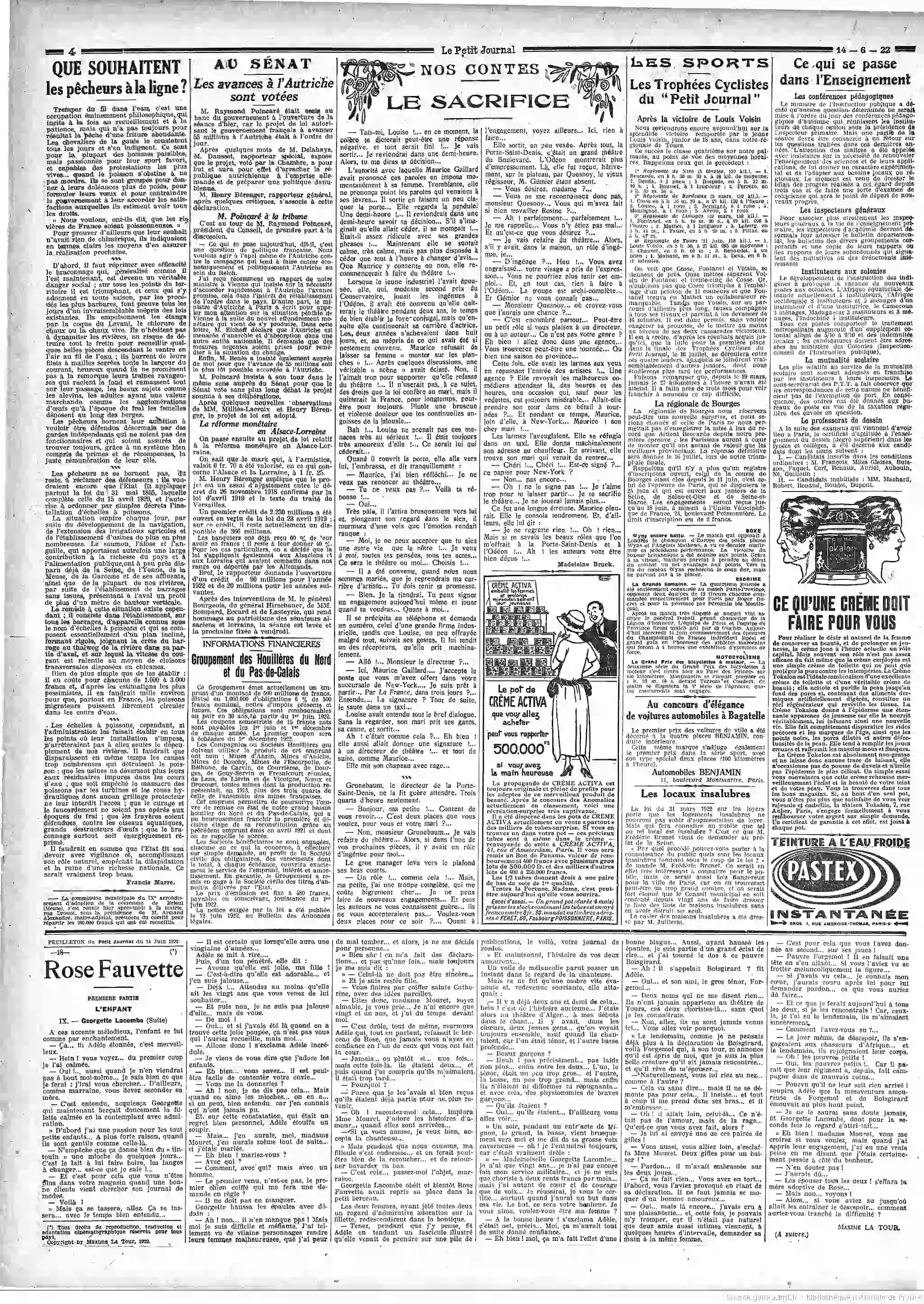 Le Petit journal du 14 juin 1922 les pêcheurs à la ligne contre les produits industriels impurs polluants les rivières page 4