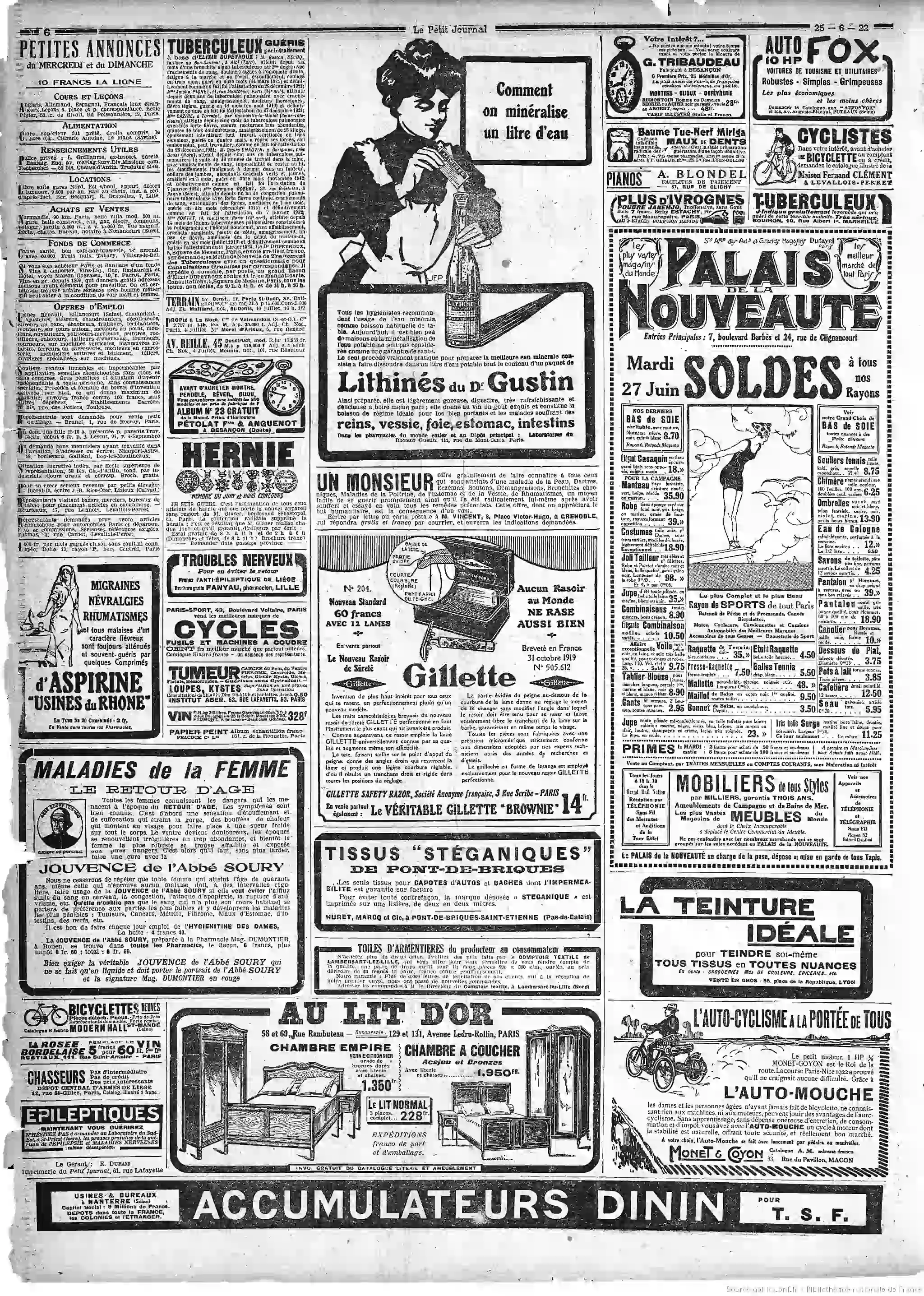Le Petit journal illustré édition du 25 juin 1922 réclame 05