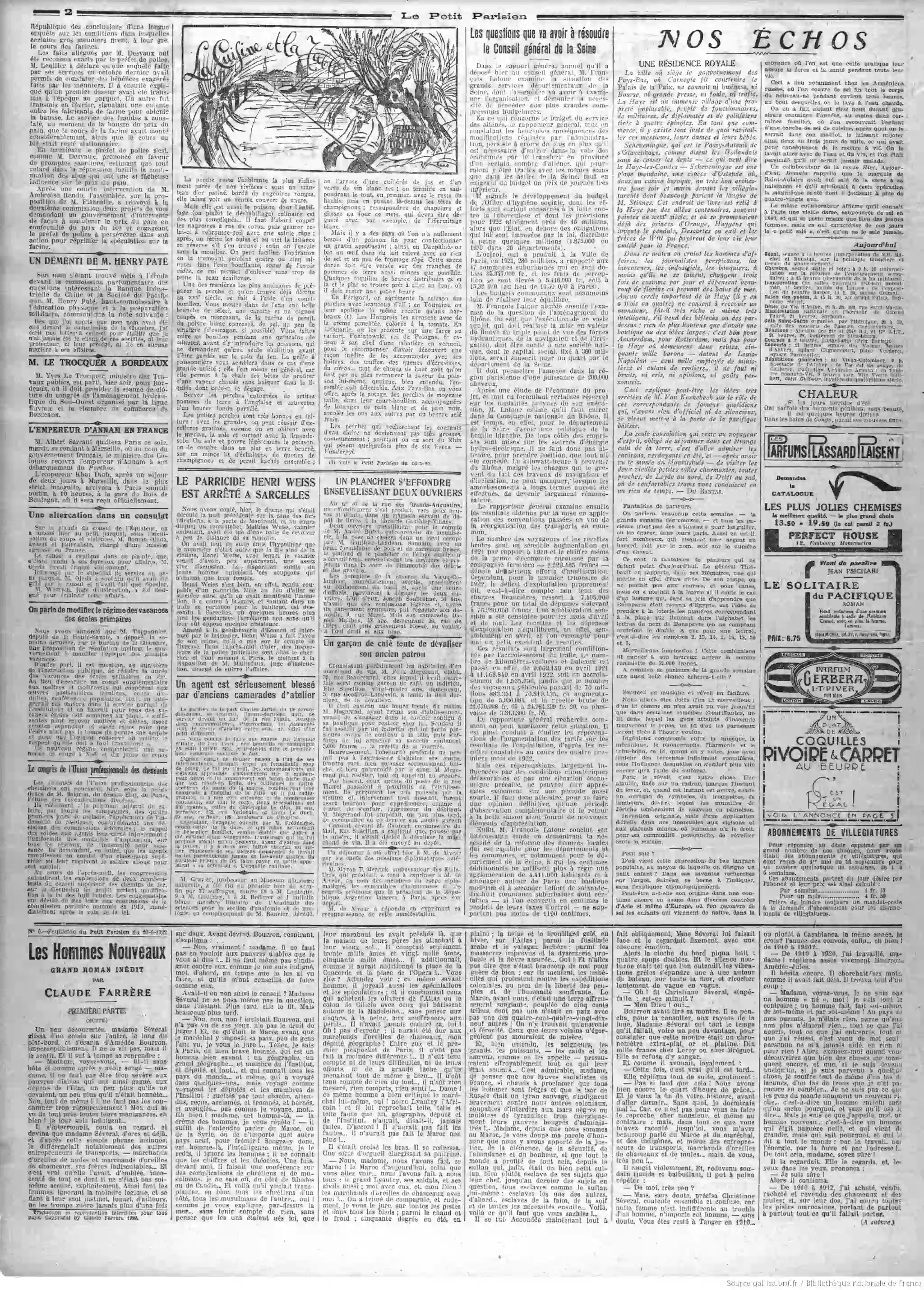 Le Petit Parisien du 20 juin 1922 la perche à cuisiner recette page2