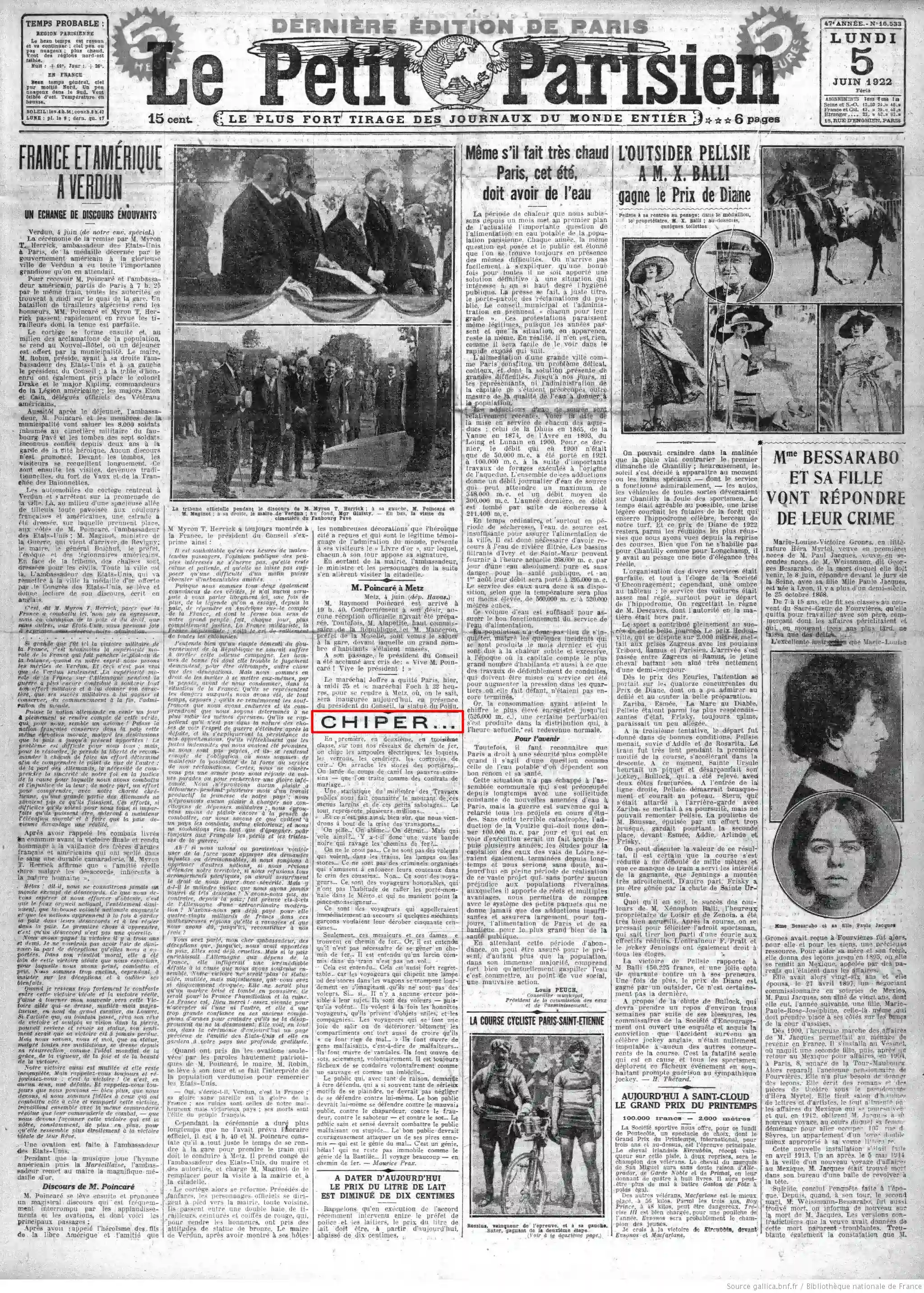 Le Petit Parisien journal du dimanche 05 juin 1922 la une