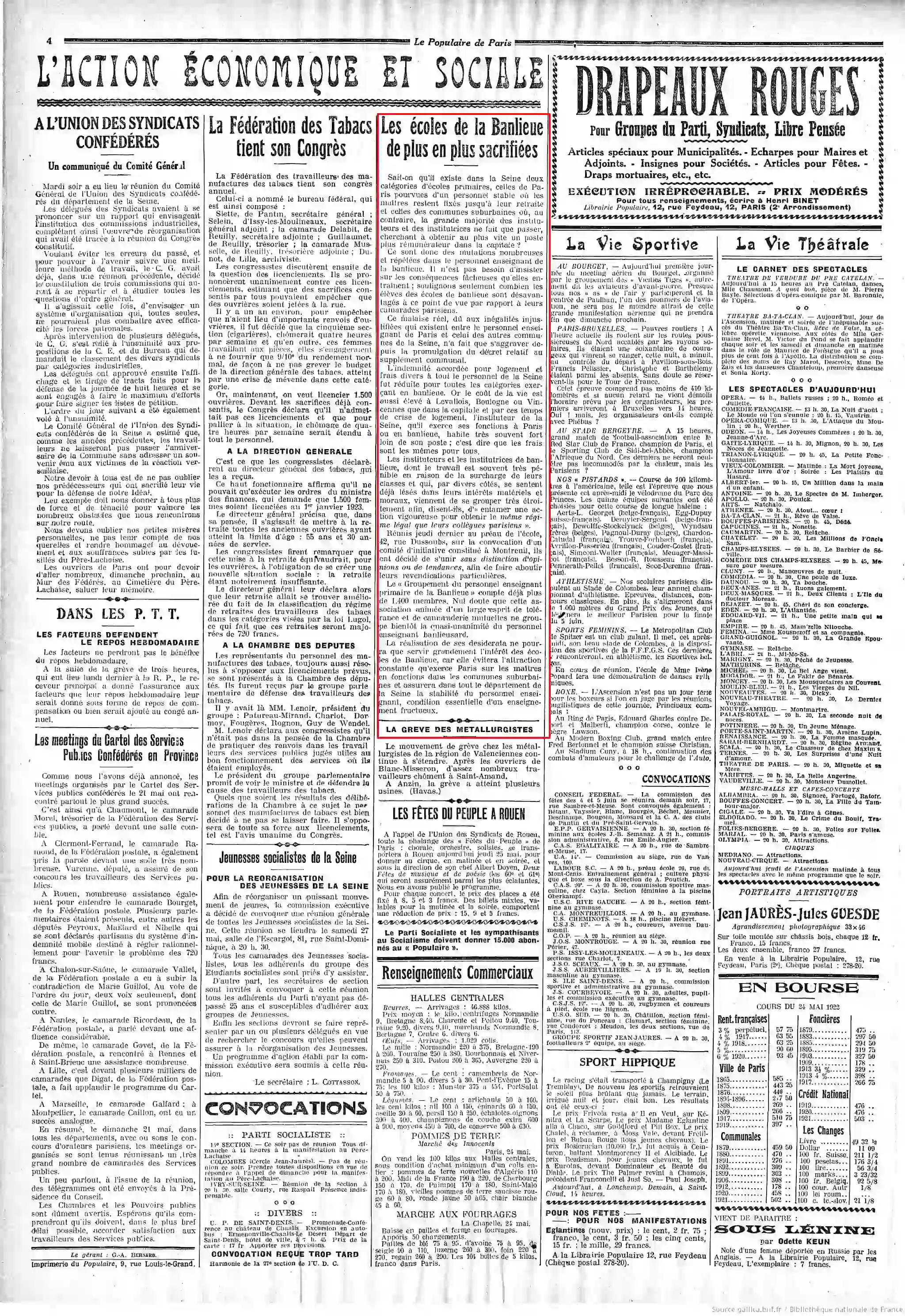 Le Populaire 25 mai 1922 écoles banlieue page 4