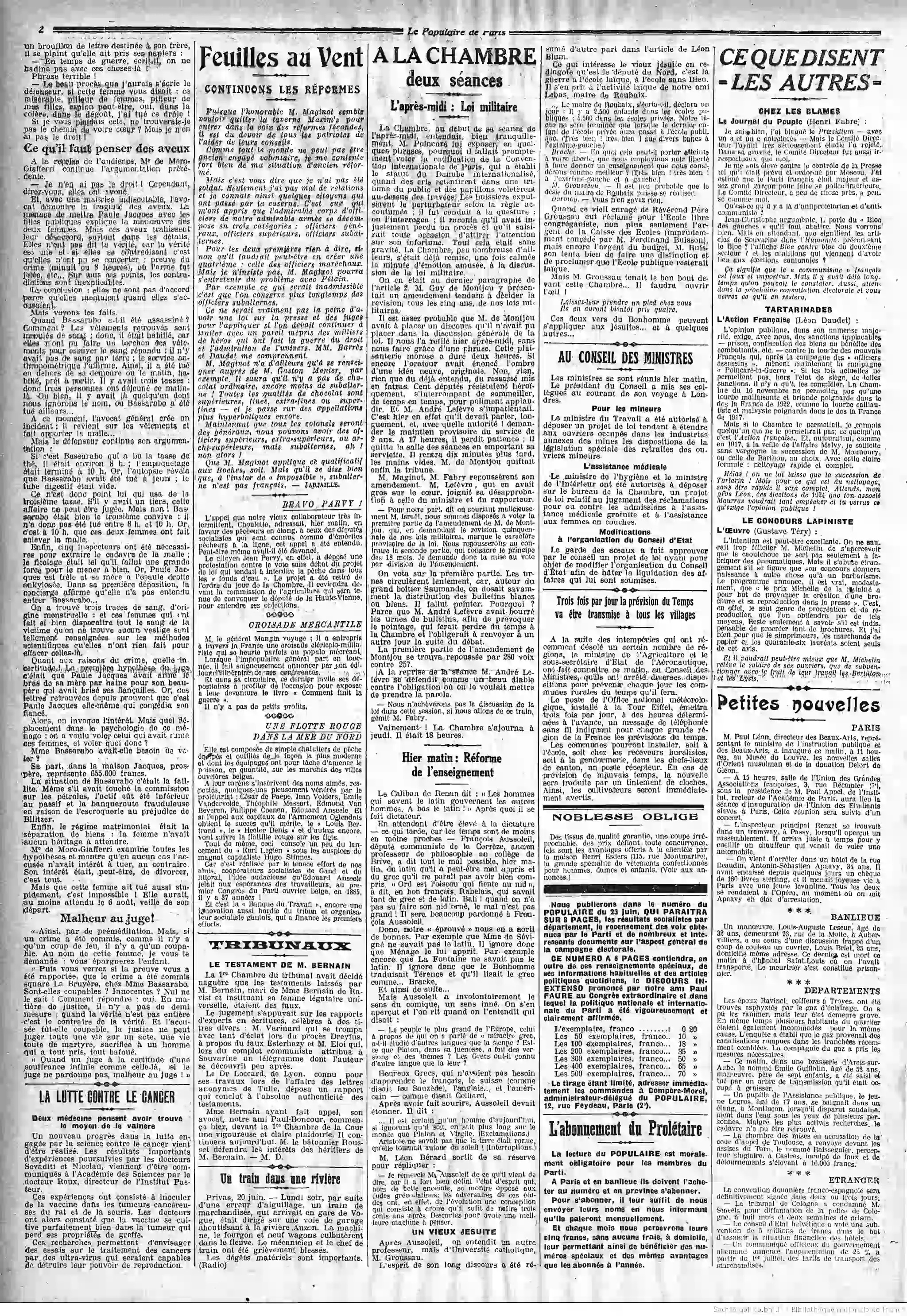 Le Populaire édition du 21 juin 1922 la météo page 2