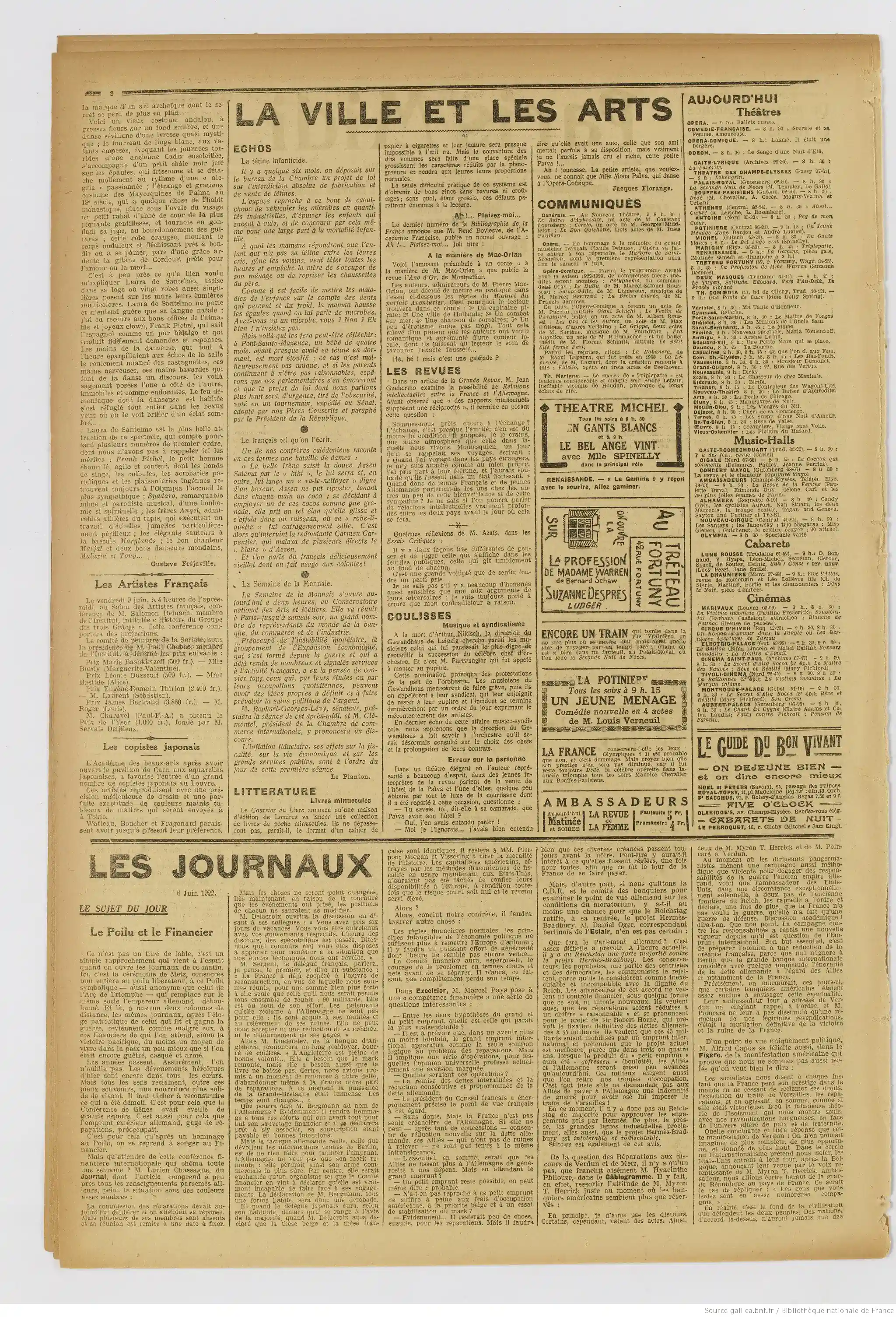 Paris midi quotidien édition du 06 juin 1922 Wilhelm Fürtwrangler au Gewandhaus page