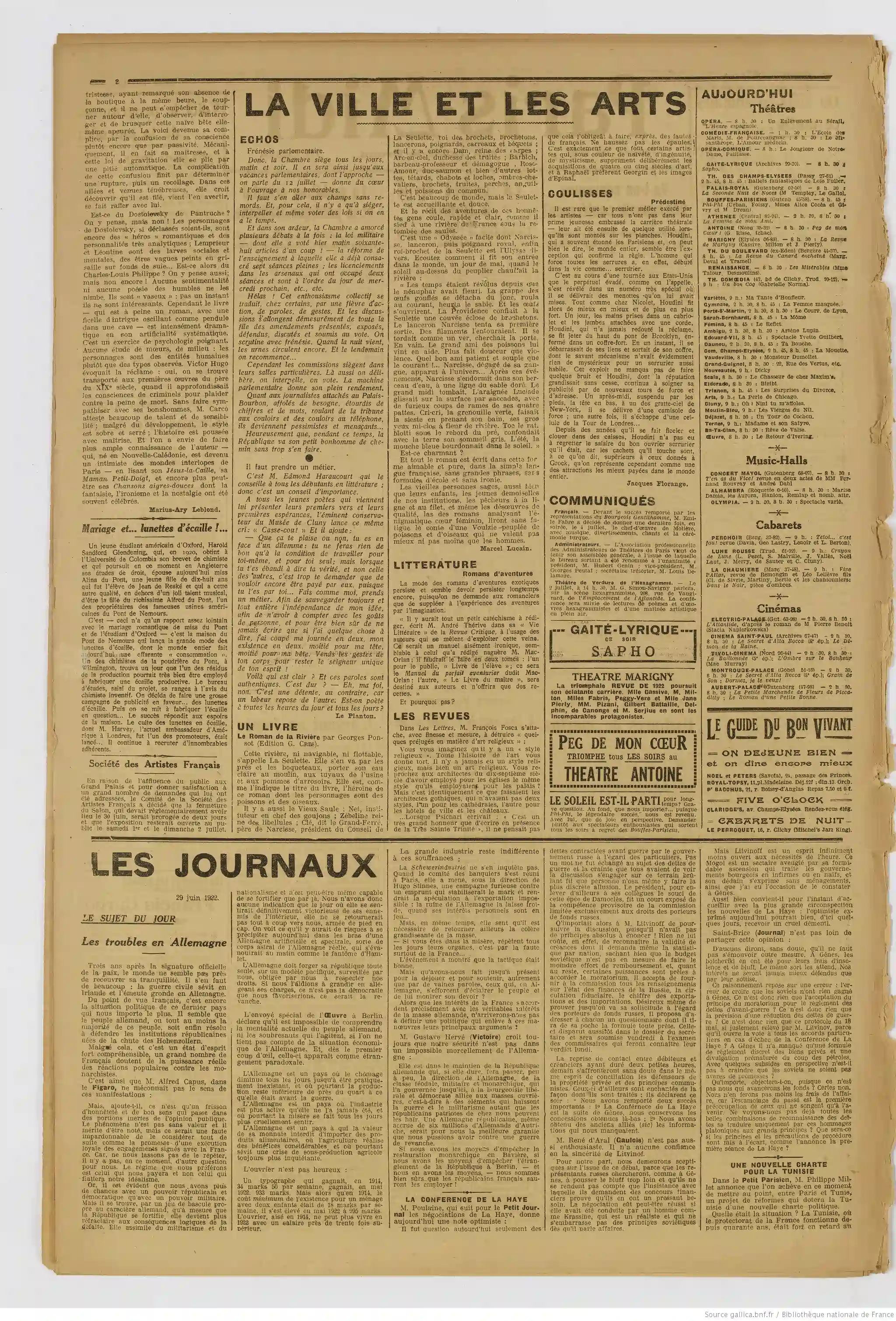 Paris midi édition du 29 juin 1922 page mariage et lunettes d écailles 2 05