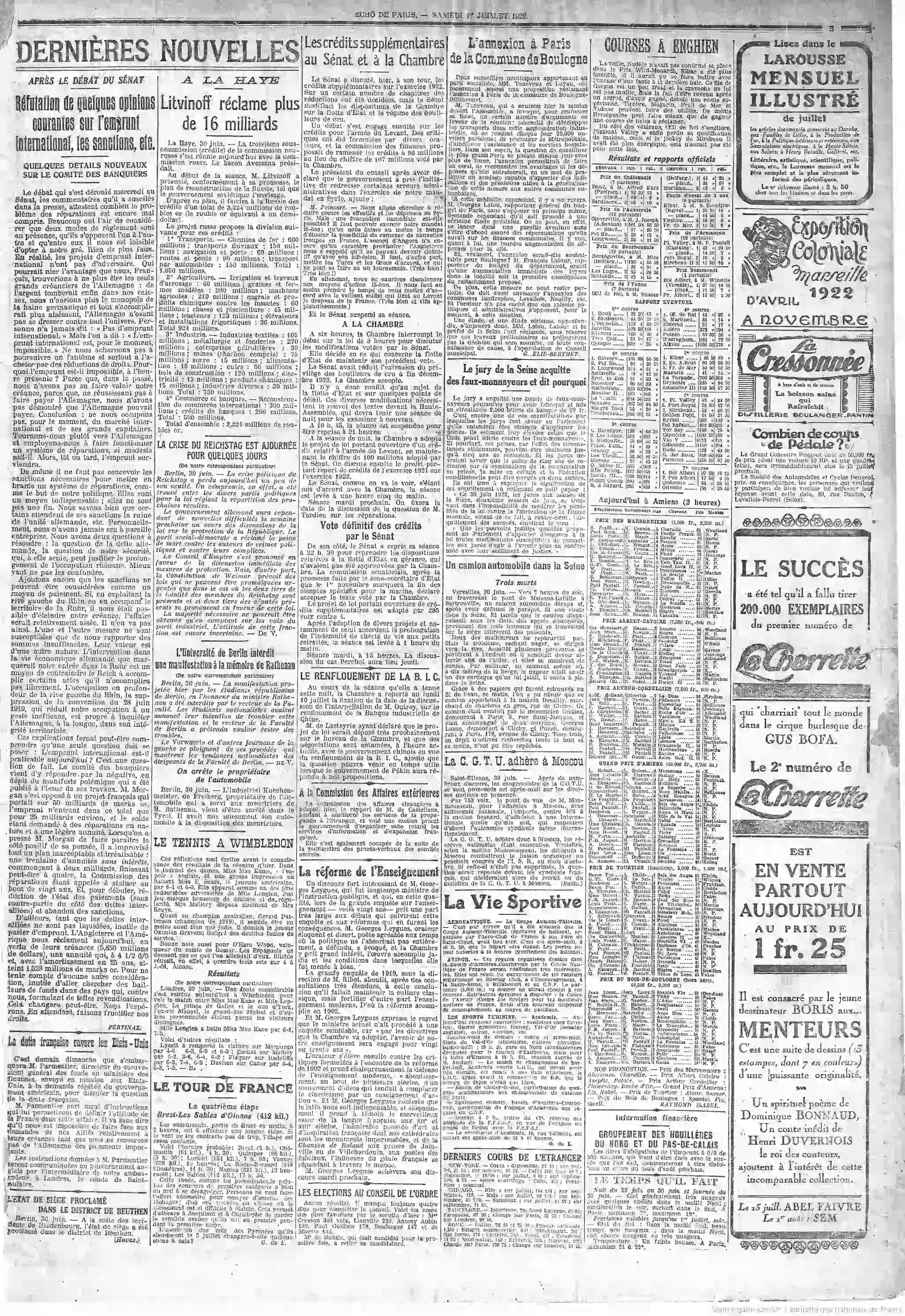 LÉcho de Paris édition du 01 juillet 1922 page acquitement des faux monnayeurs la justice explique pourquoi 05