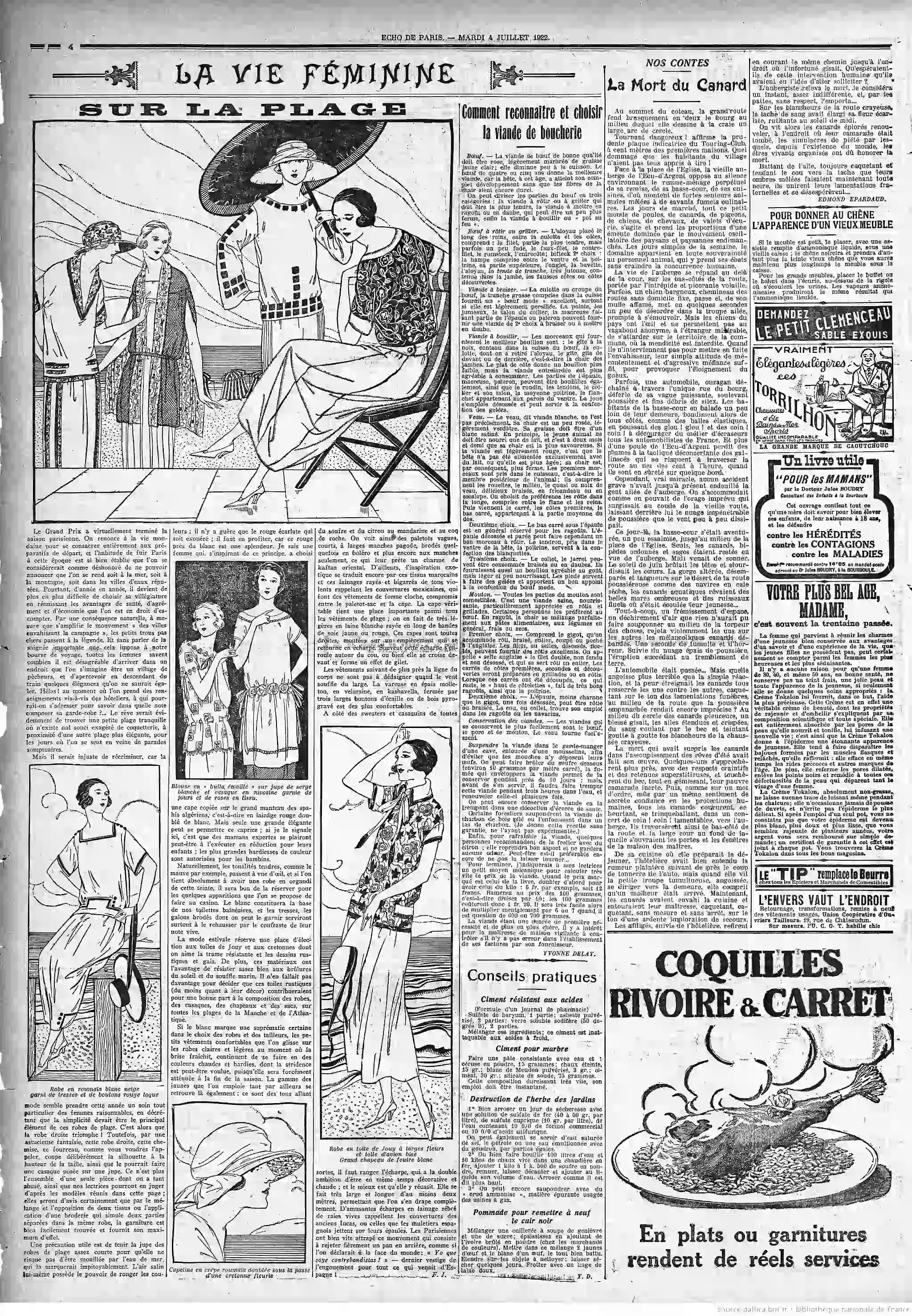 LÉcho de Paris édition du 04 juillet 1922 la page 4 conseils pour bien choisir sa viande chez le boucher 05