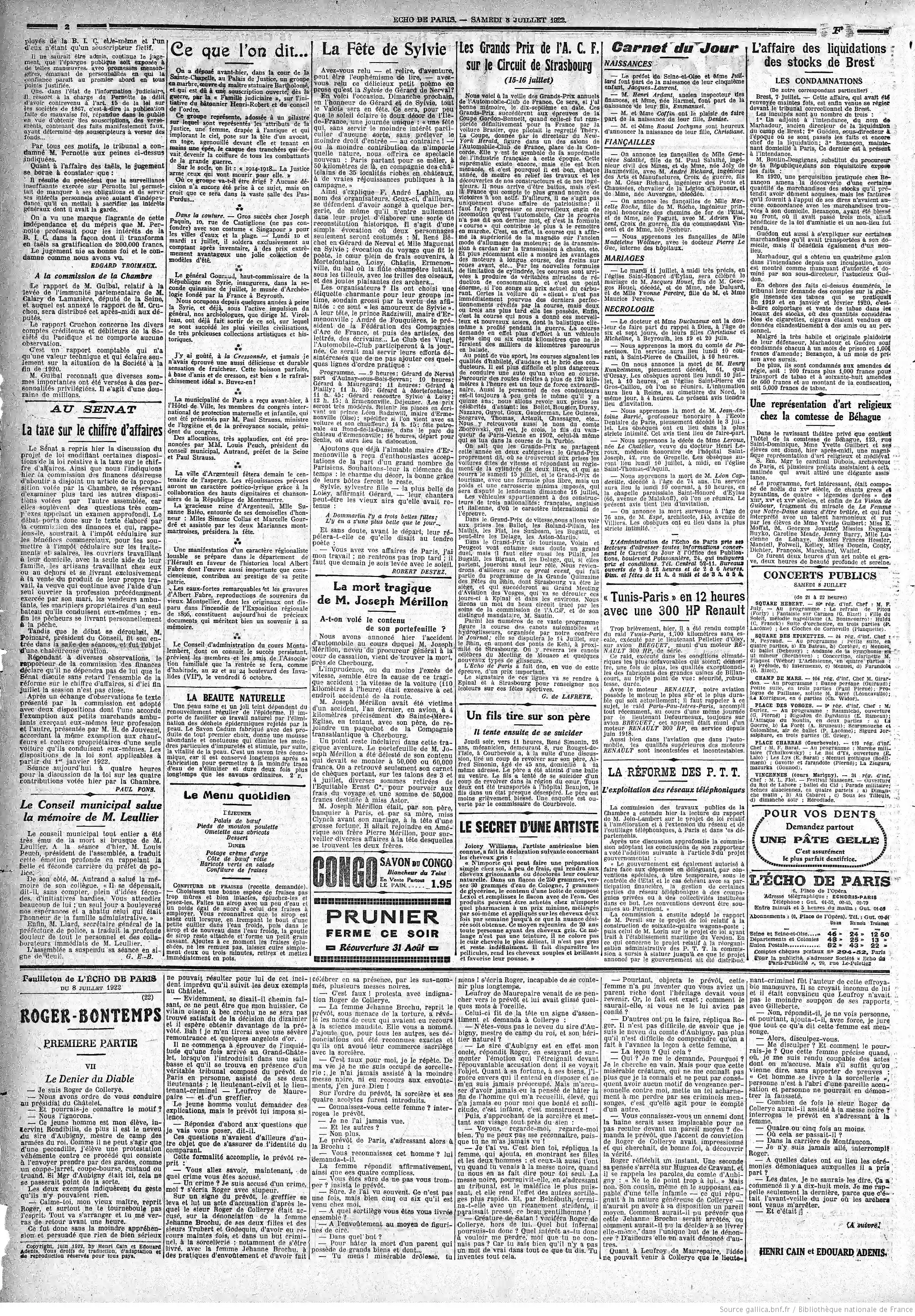 LÉcho de Paris édition du 08 juillet 1922 la page la réforme des P T T délégations aux sociétés privées P2 05