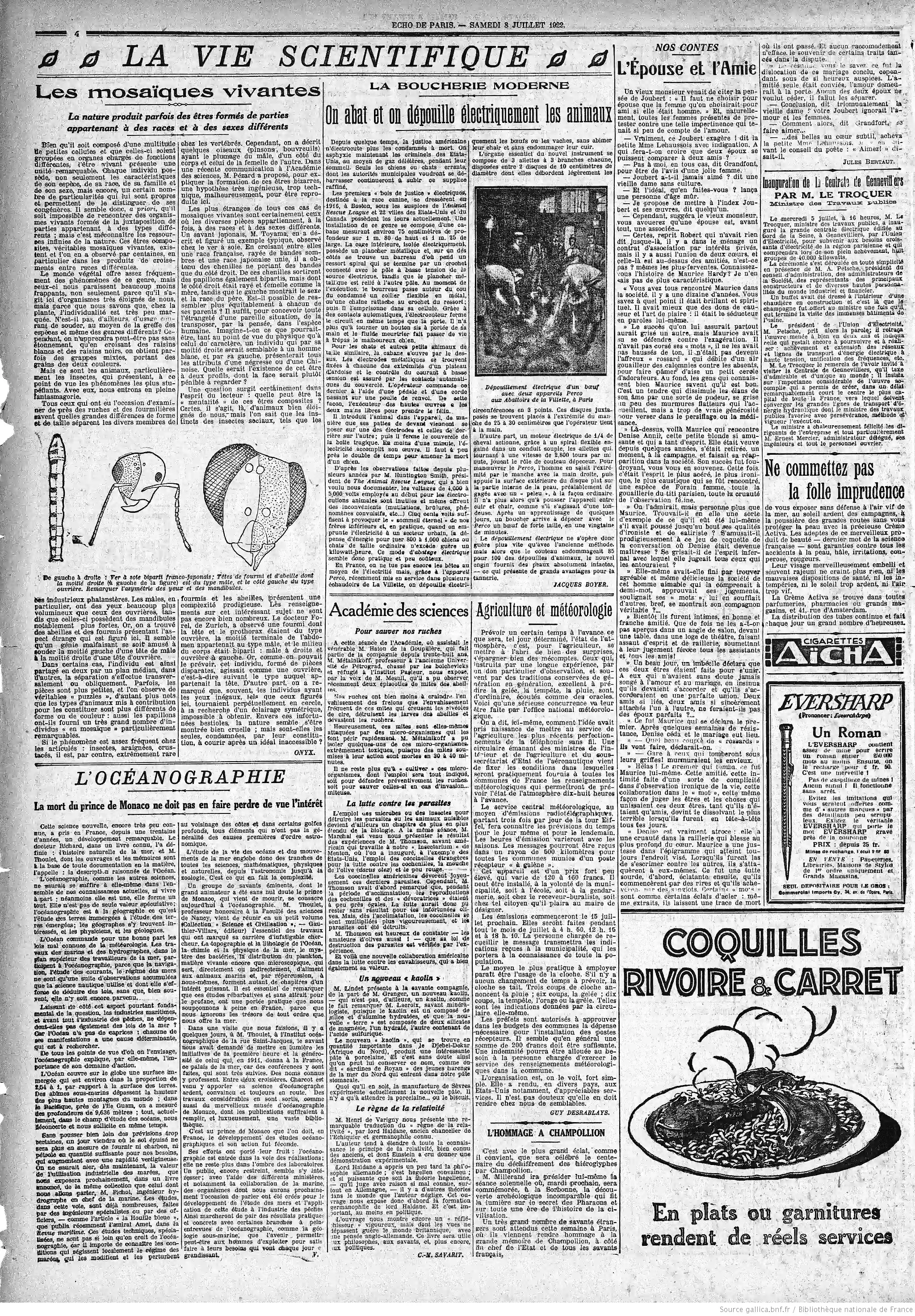 LÉcho de Paris édition du 08 juillet 1922 la page les boucheries modernes P4