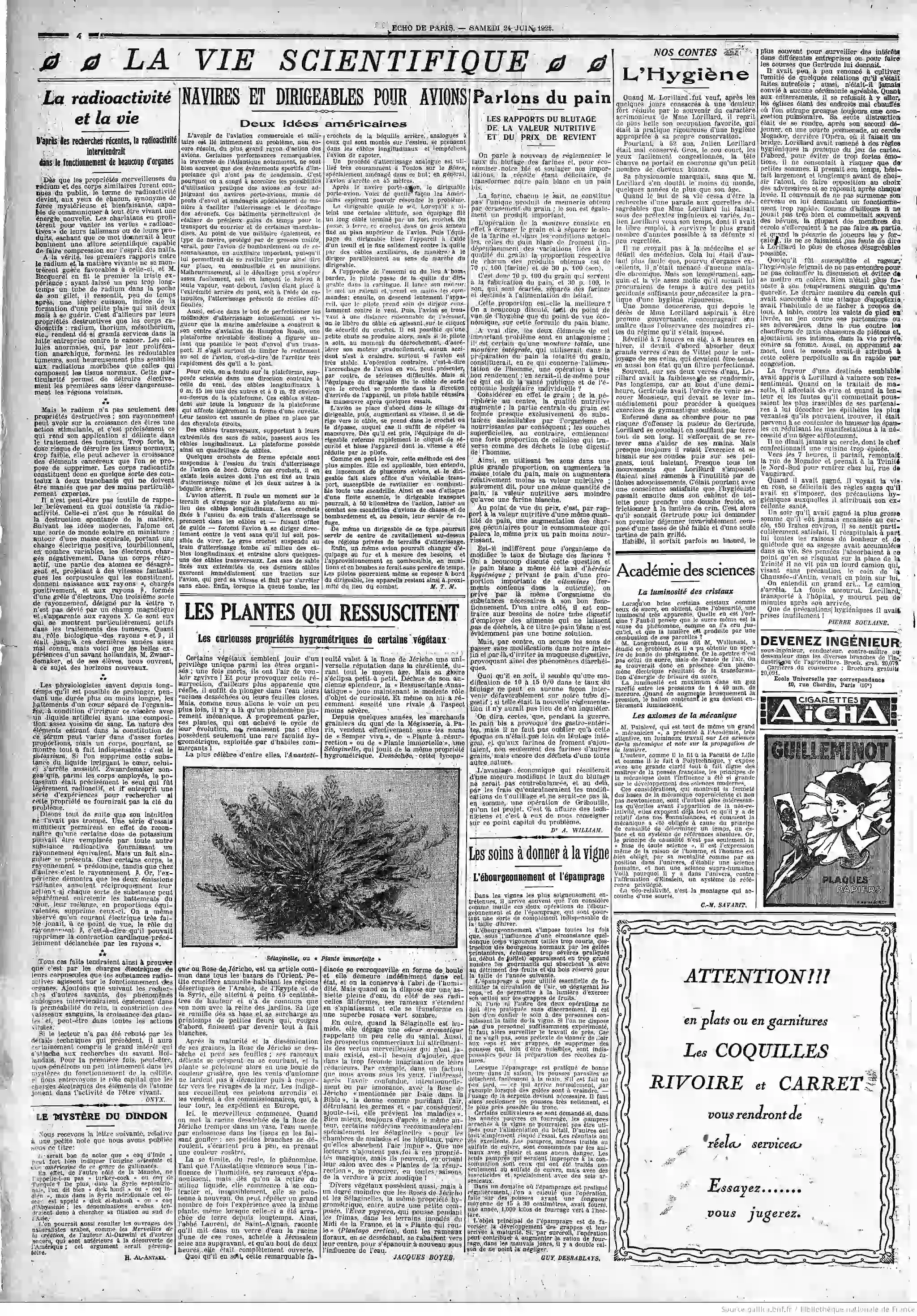 LÉcho de Paris édition du 24 juin 1922 les plantes qui ressuscitent la page 4 05