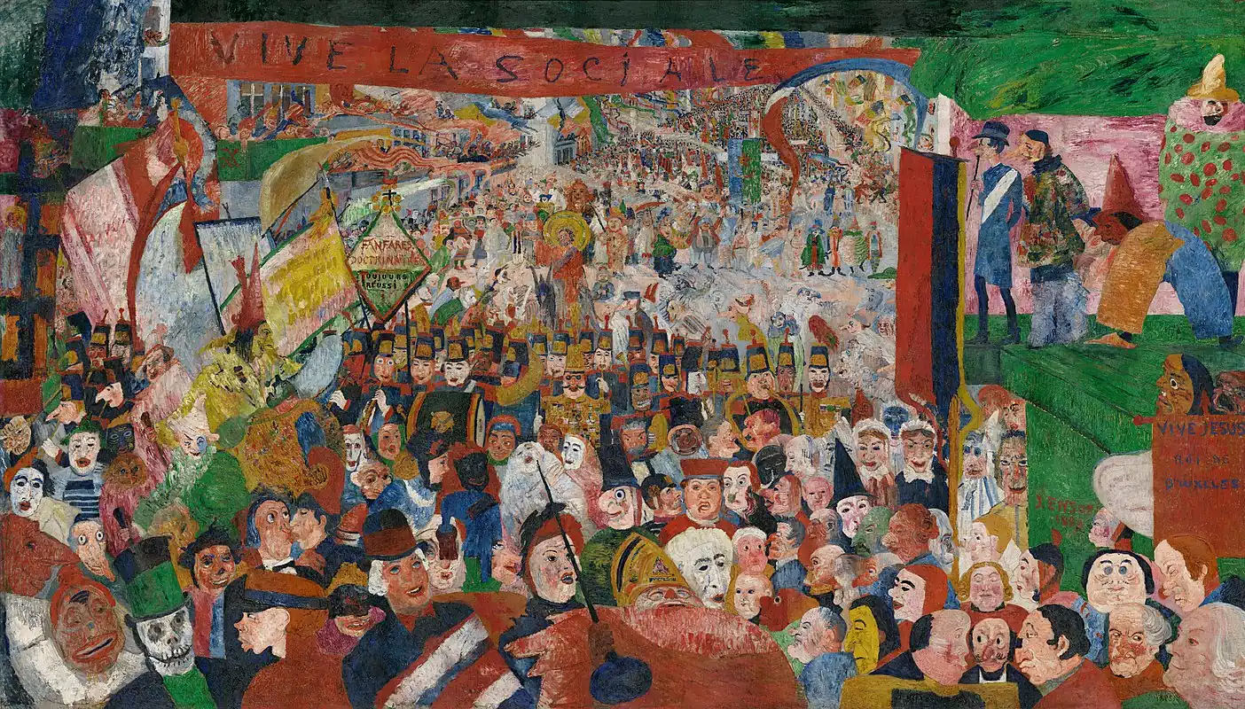 l entrée du Christ dans Brussels en 1889 huile 258cm par 430cm peinte James Ensor