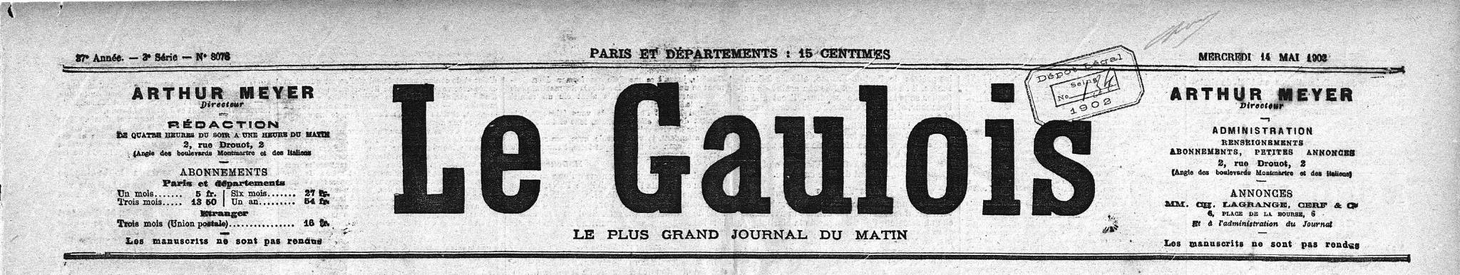 cliquez pour afficher le texte journal Le Gaulois édition 14 mai 1902 martinique eruption montagne Pelee volcan